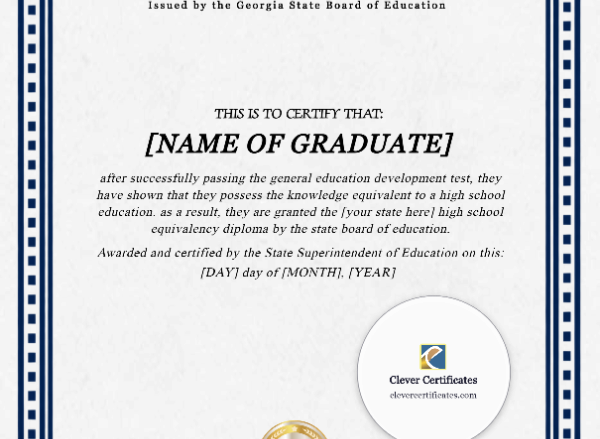 Georgia GED Portrait — Certificate Template Preview