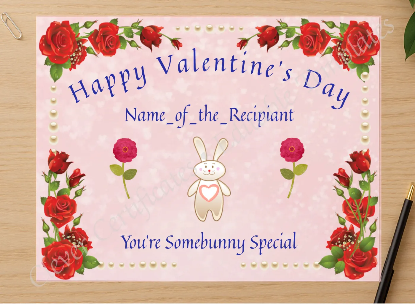 Professional preview of Somebunny Special Award certificate on high-quality stationery paper, ideal for showcasing the final look.