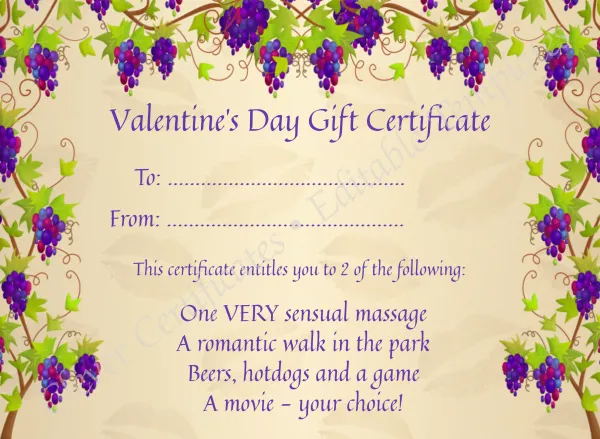 Valentines Gift Certificate