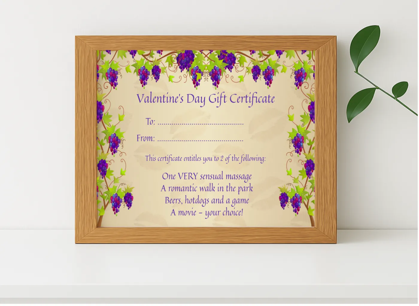 Realistic mockup featuring Valentines Gift Certificate displayed within a modern frame, set against a minimalistic background.