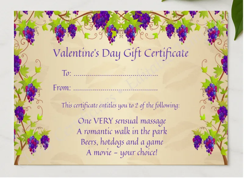 Valentines Gift Certificate presented in a sleek wooden frame, elegantly arranged on a stylish table.
