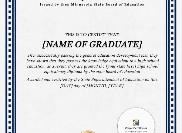 Minnesota HiSET Portrait — Certificate Template Preview