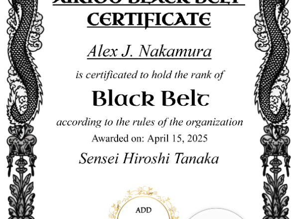 Aikido Black Belt Certificate Portrait — Certificate Template Preview