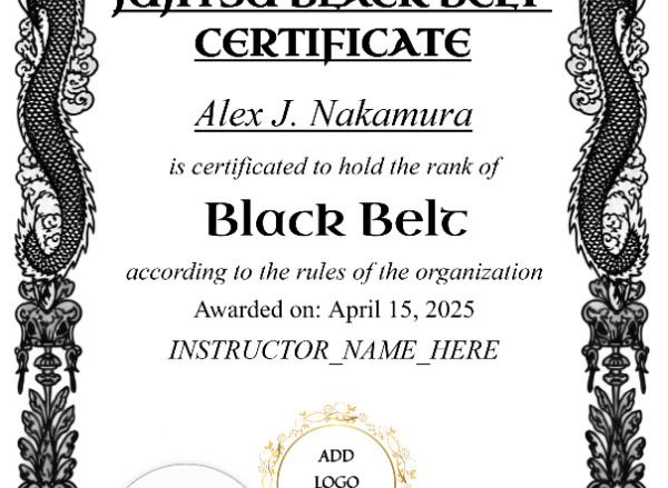 Brazilian Jiu Jitsu Black Belt Portrait — Certificate Template Preview