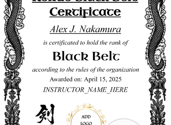 Kendo Black Belt Certificate Portrait — Certificate Template Preview