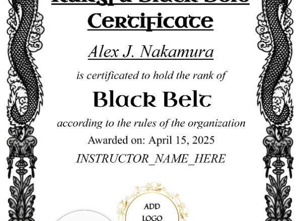 Kungfu Black Belt Certificate Portrait — Certificate Template Preview