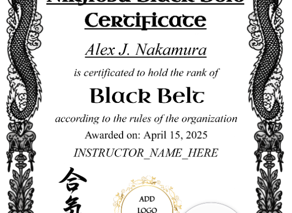 Ninjitsu Black Belt Certificate Portrait — Certificate Template Preview