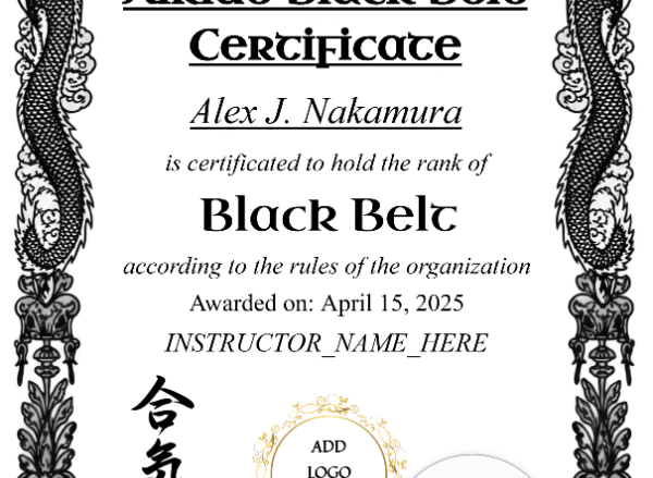 Ninjitsu Black Belt Certificate Portrait Style 2 — Certificate Template Preview