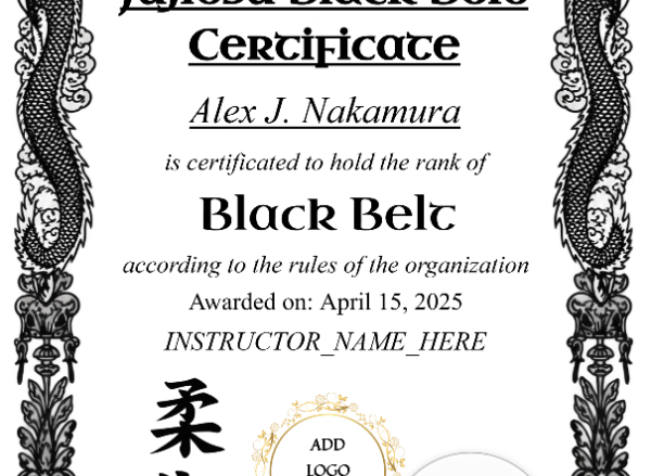 Brazilian Jiu Jitsu Black Belt Portrait Style 2 — Certificate Template Preview