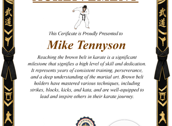 Karate Brown Belt Certificate Portrait — Certificate Template Preview