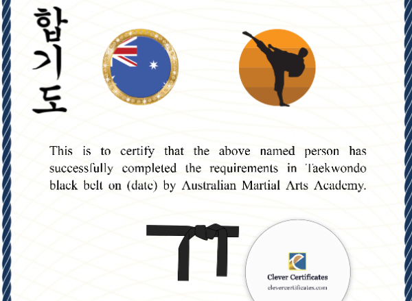 Taekwondo Black Belt Certificate Portrait Style 2 — Certificate Template Preview