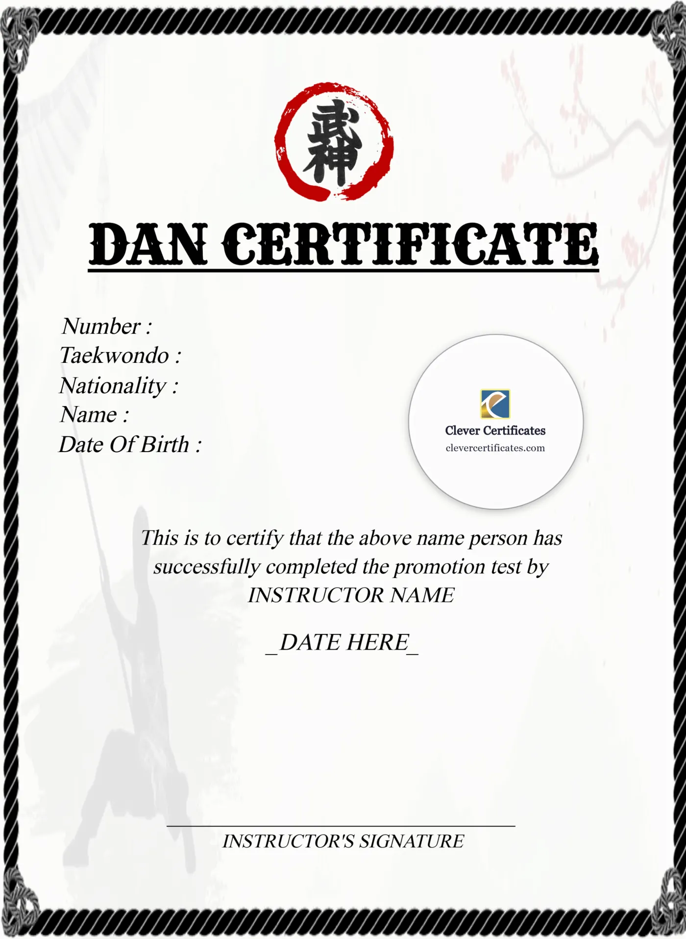 Dan Certificate Portrait — Certificate Template Preview