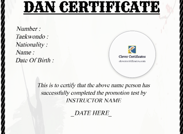 Dan Certificate Portrait — Certificate Template Preview
