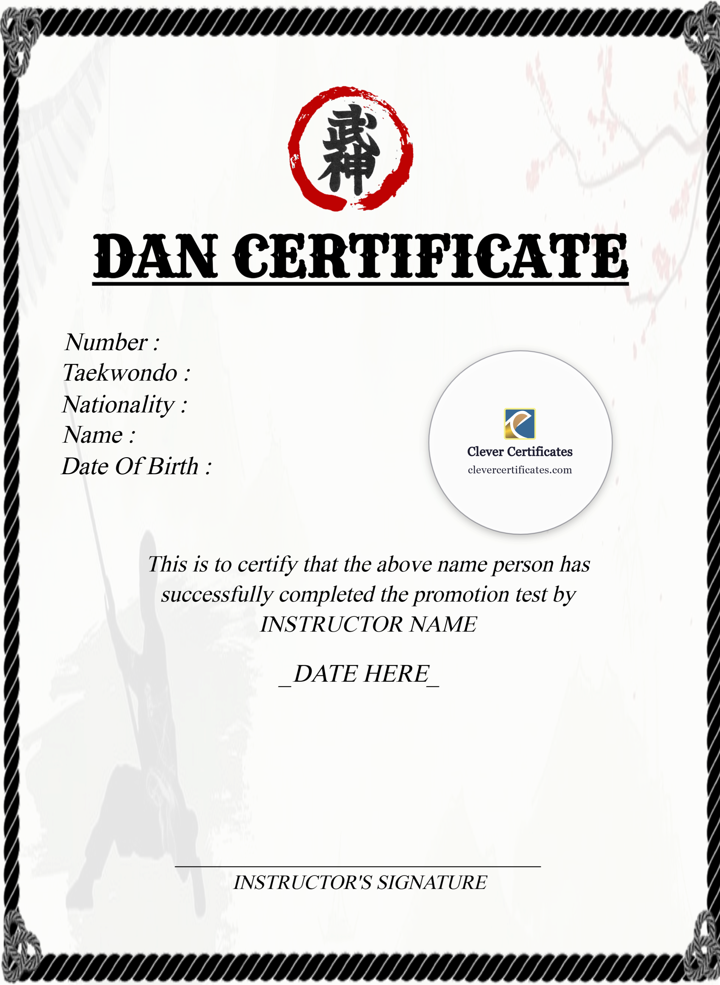 Dan Certificate Portrait — Certificate Template Preview