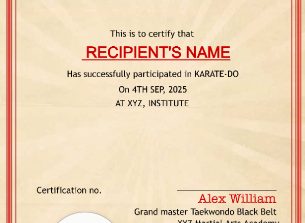 Certificate Of Martial Arts Portrait — Certificate Template Preview