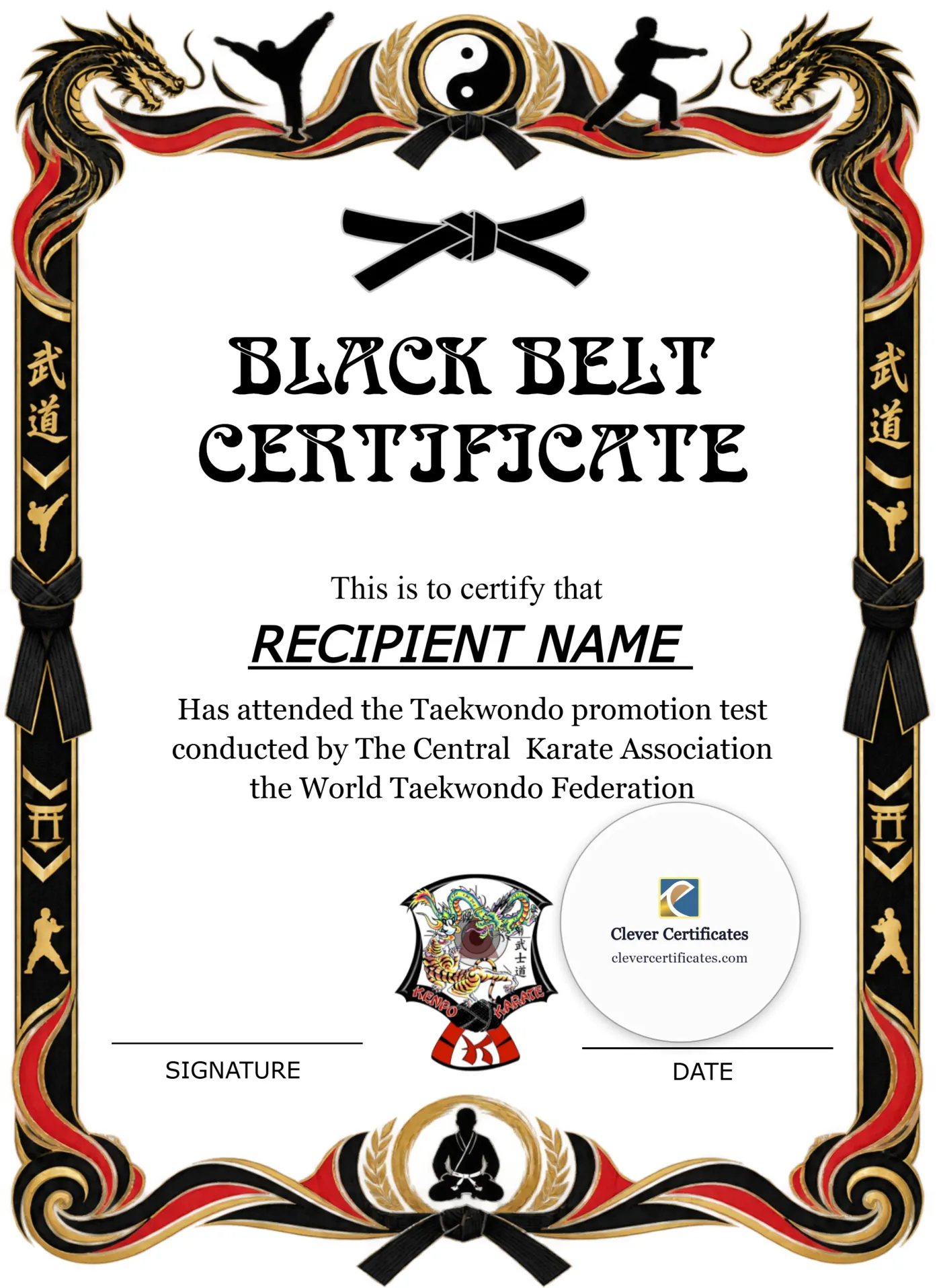 Printable Martial Arts Certificate Portrait — Certificate Template Preview