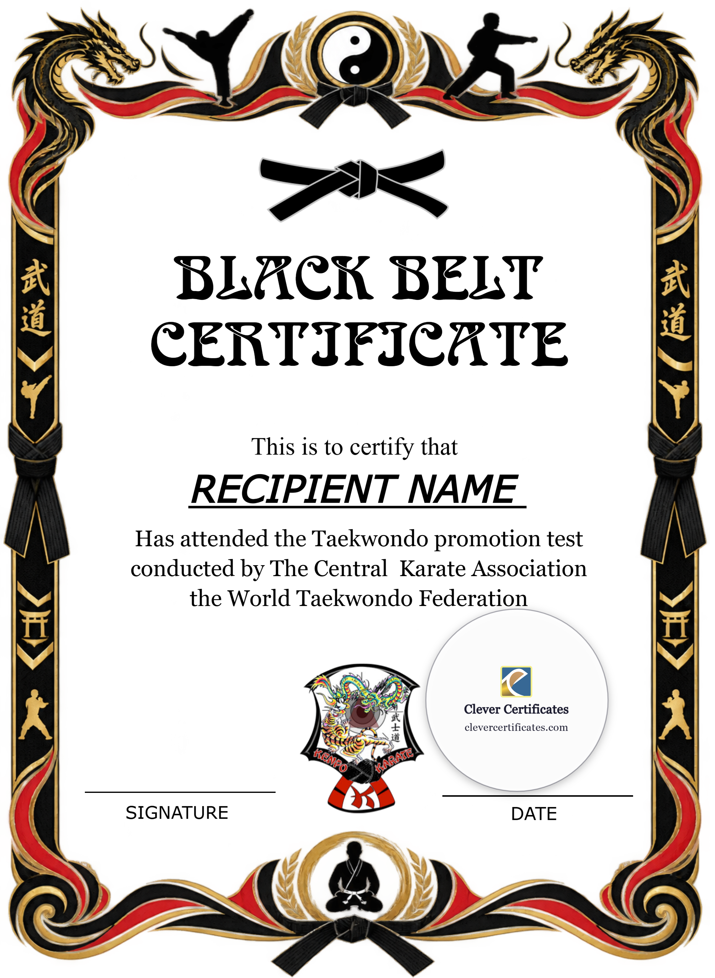 Printable Martial Arts Certificate Portrait — Certificate Template Preview