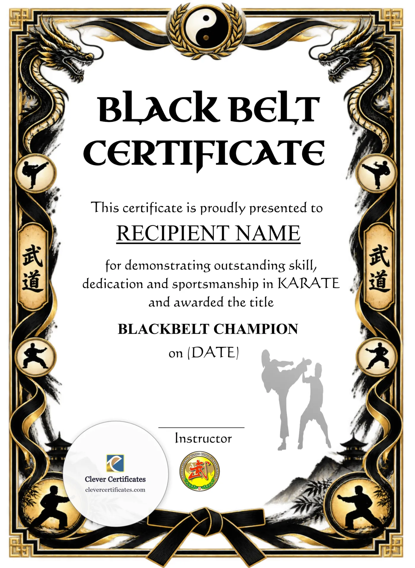 Blackbelt Award Certificate Portrait — Certificate Template Preview