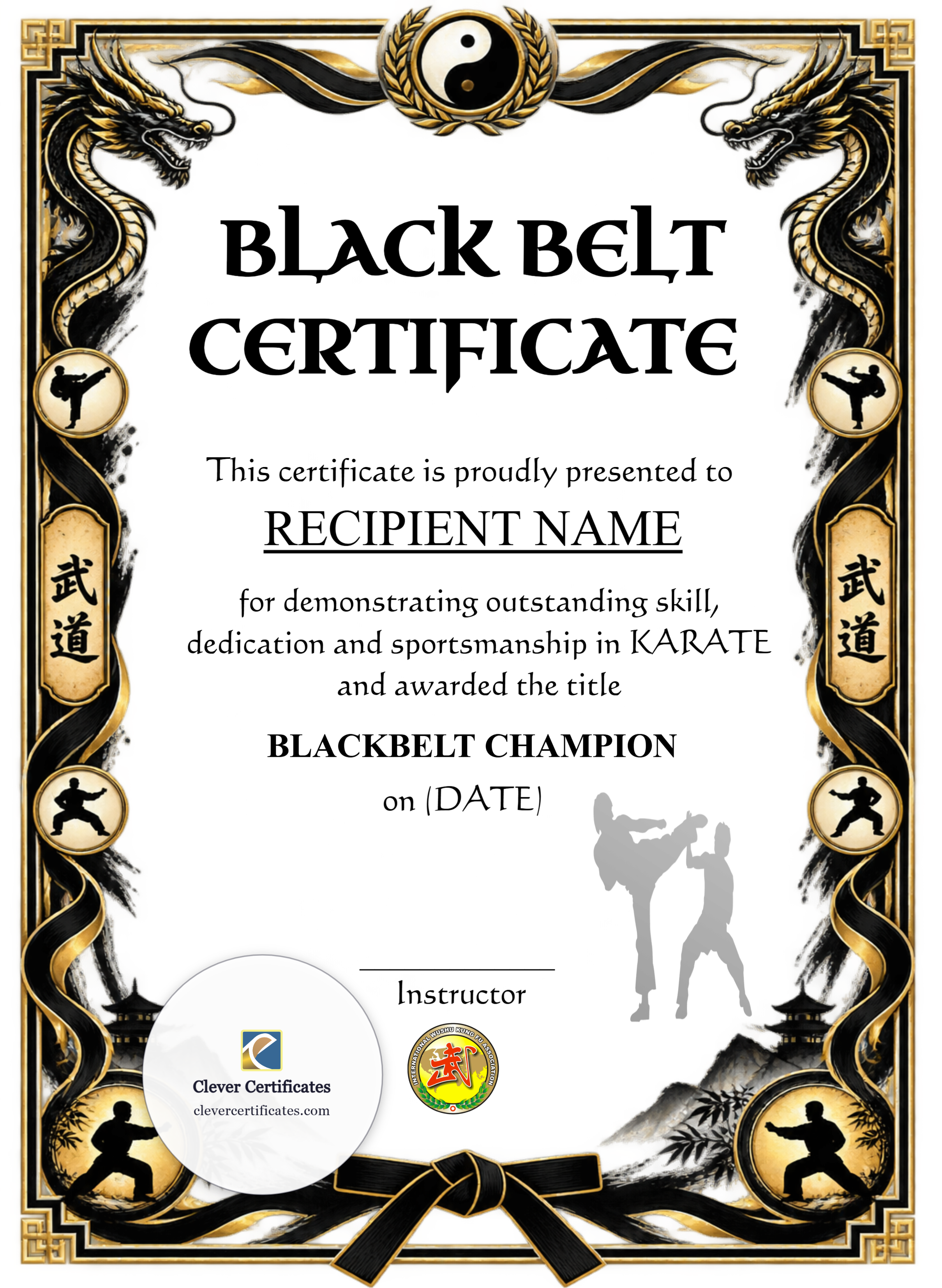 Blackbelt Award Certificate Portrait — Certificate Template Preview