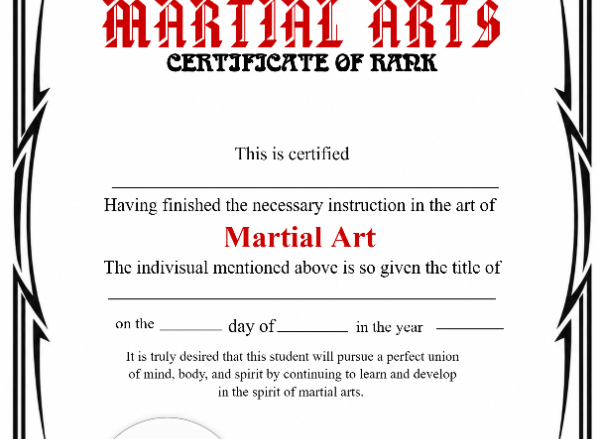 Printable Martial Arts Rank Certificate Portrait — Certificate Template Preview