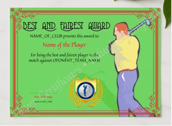 Fairest Golf Award presented in a sleek wooden frame, elegantly arranged on a stylish table.