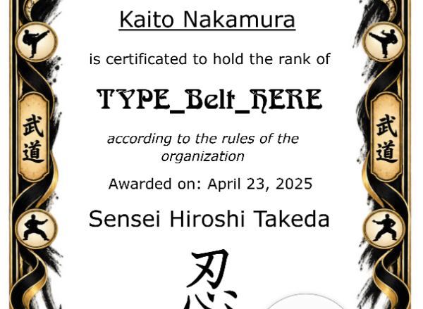 Ninjutsu Belt Certificate Portrait — Certificate Template Preview