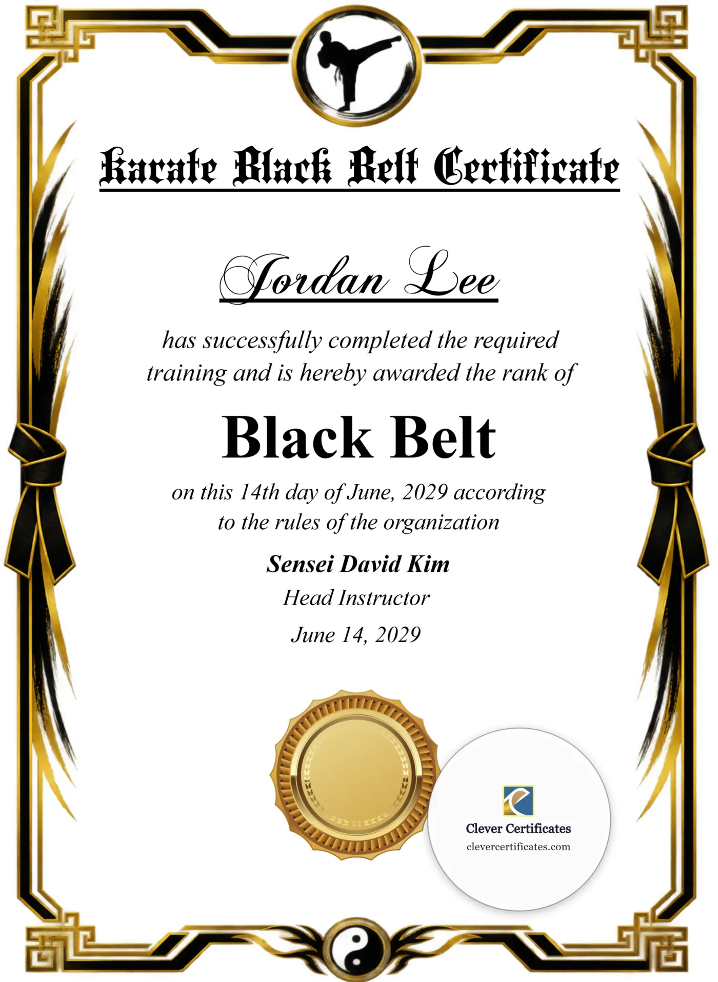 Karate Black Belt Rank Template Portrait — Certificate Template Preview