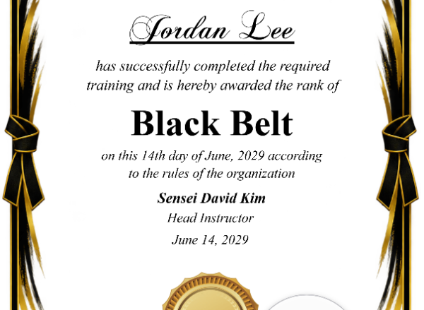 Karate Black Belt Rank Template Portrait — Certificate Template Preview