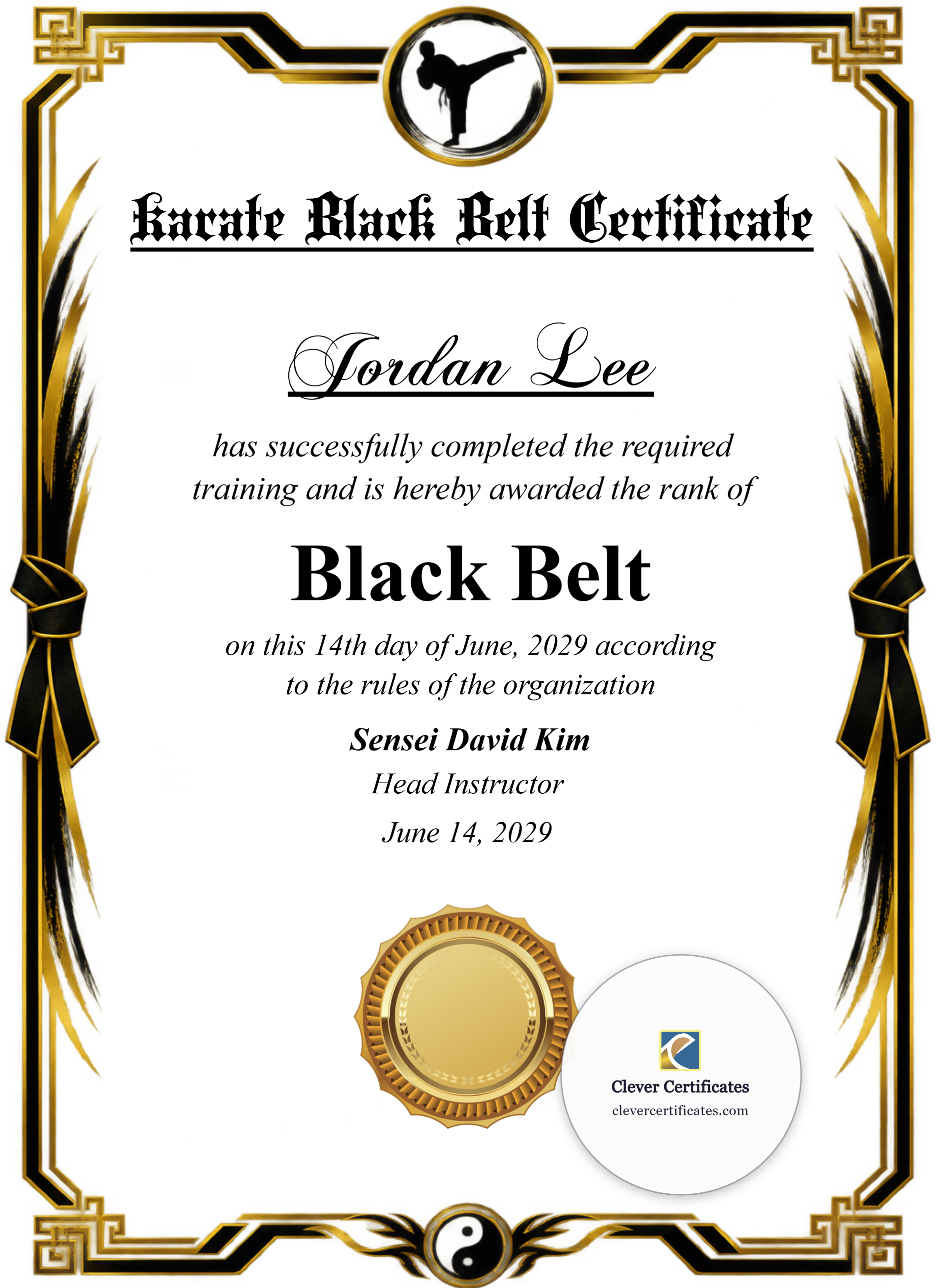 Karate Black Belt Rank Template Portrait — Certificate Template Preview