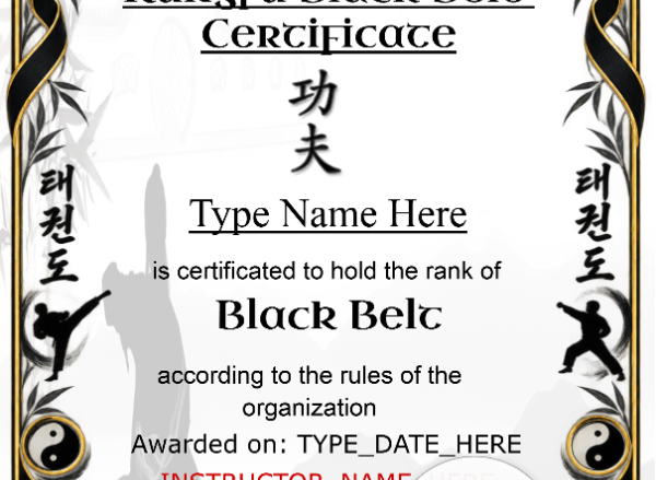 Kungfu Black Belt Certificate Portrait Style 2 — Certificate Template Preview