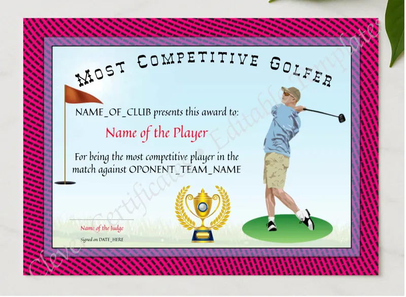 Most Competitive Golfer Award presented in a sleek wooden frame, elegantly arranged on a stylish table.