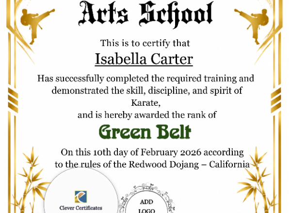 Liberty Taekwondo Academy Portrait — Certificate Template Preview