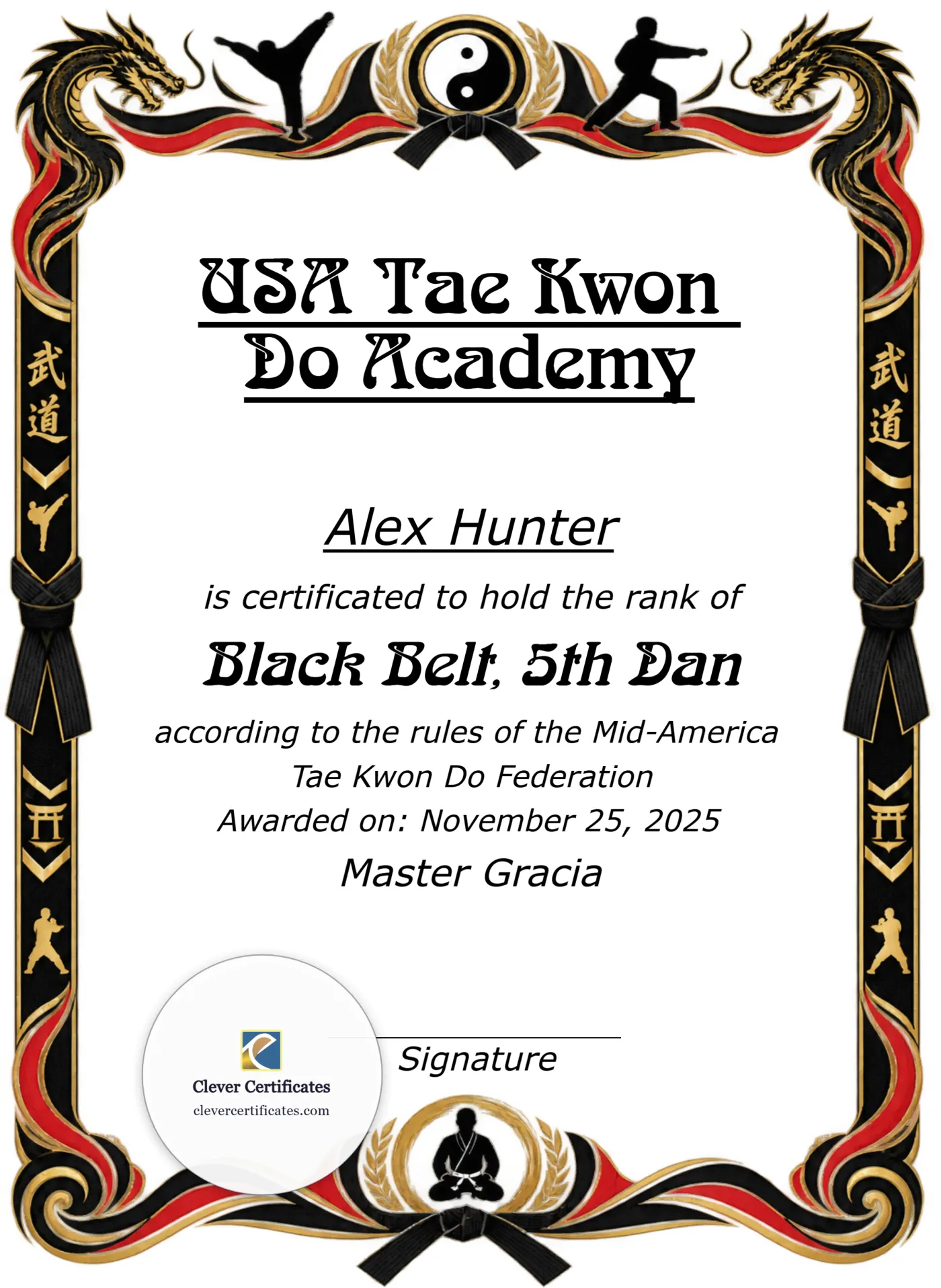 Tae Kwon Do Black Belt Certificate Portrait — Certificate Template Preview