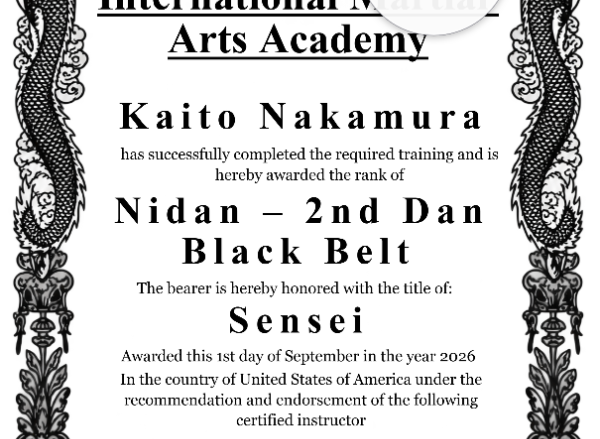 2nd Dan Nidan Certificate Portrait — Certificate Template Preview