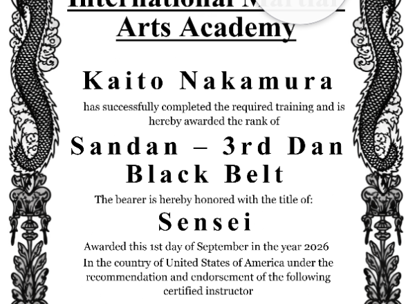 3rd Dan Sandan Certificate Portrait — Certificate Template Preview