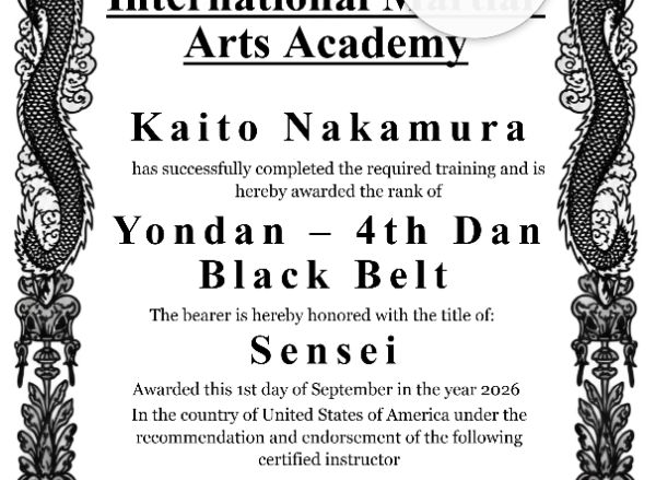 4th Dan Yondan Certificate Portrait — Certificate Template Preview