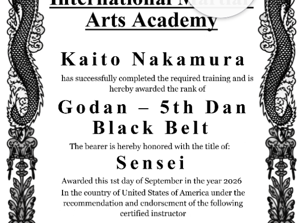 5th Dan Godan Certificate Portrait — Certificate Template Preview