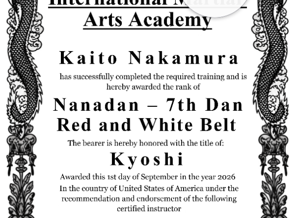 7th Dan Nanadan Certificate Portrait — Certificate Template Preview