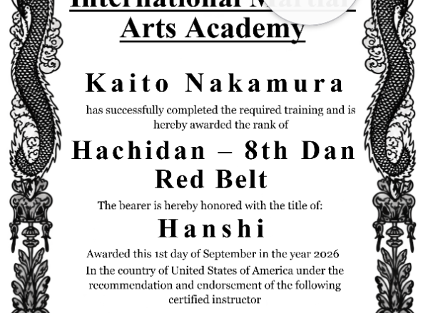 8th Dan Hachidan Certificate Portrait — Certificate Template Preview