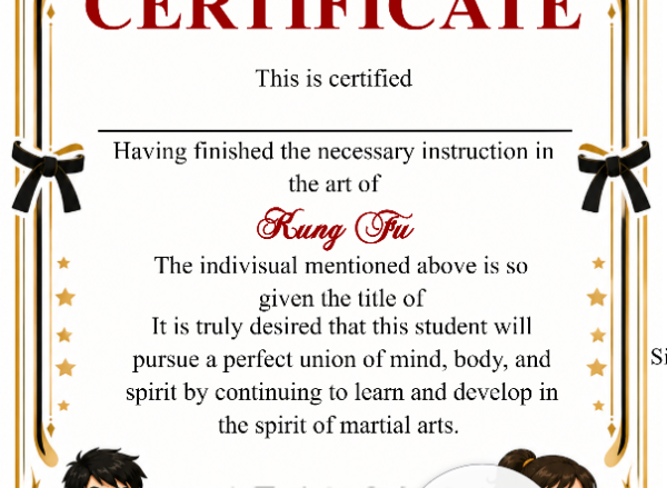 Elegant Shaolin Kung Fu Certificate — Portrait