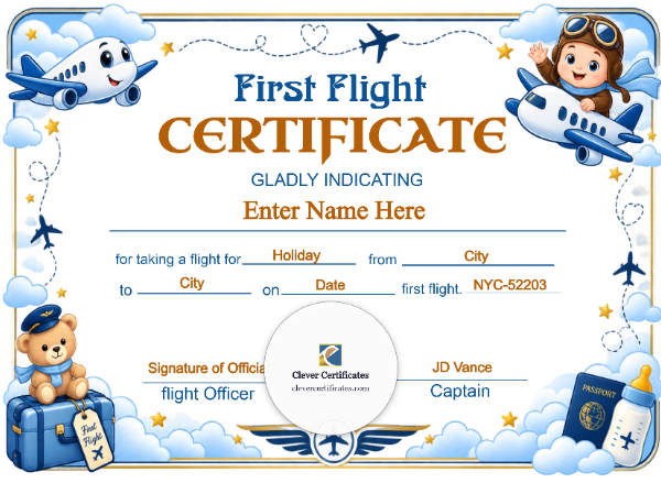 Southwest Airlines Baby First Flight Certificate — Landscape