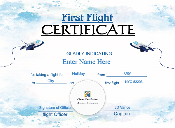 Air India Baby First Flight Certificate — Landscape