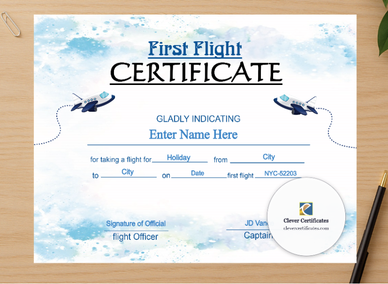 Professional preview of Air India Baby First Flight Certificate  certificate on high-quality stationery paper, ideal for showcasing the final look.