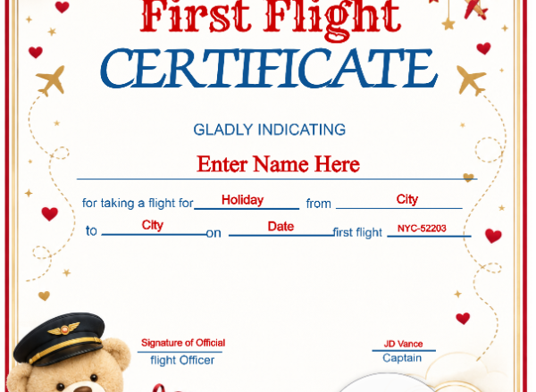 Air India Baby First Flight Certificate Portrait — Certificate Template Preview