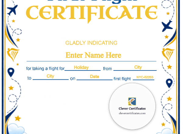 Ryanair Baby First Flight Certificate Portrait — Certificate Template Preview