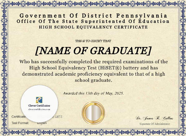 Pennsylvania HiSET Certificate
