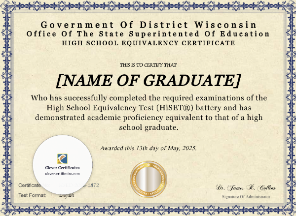 Wisconsin HiSET Certificate
