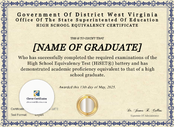 West Virginia HiSET Certificate