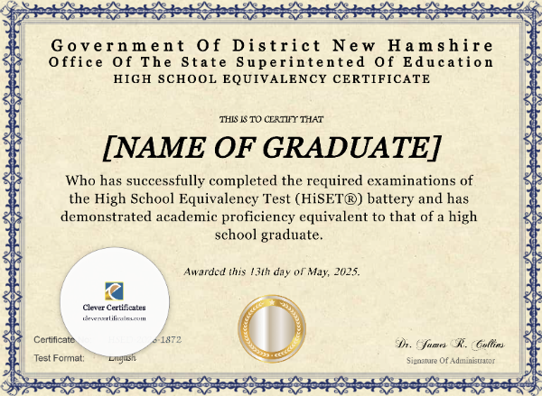 New Hampshire HiSET Certificate
