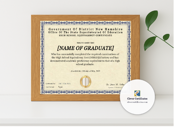 Realistic mockup featuring New Hampshire HiSET Landscape displayed within a modern frame, set against a minimalistic background.